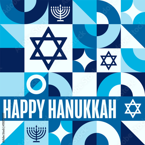 Happy Hanukkah. Holiday concept. Template for background, banner, card, poster with text. Vector EPS10 illustration.