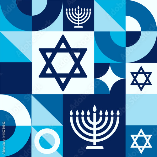Happy Hanukkah. Seamless geometric pattern. Template for background, banner, card, poster. Vector EPS10 illustration.