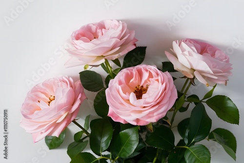 Pink roses isolated on white background.
