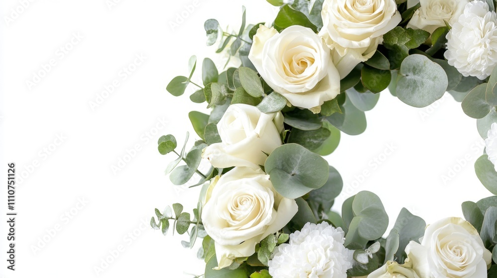 White Roses and Eucalyptus Floral Wreath: Elegant Wedding Decor White Roses and Eucalyptus Floral Wreath: Elegant Wedding Decor
