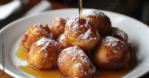 Mexican Buñuelos with Piloncillo Syrup. AI generated illustration. photo