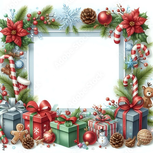 Festive Christmas Frame with Holiday Decorations