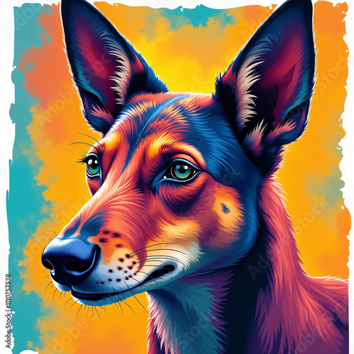 Vivid Dog Portraits: A detailed, stylized animal with a pop art influence—think bright geometric shapes and contrasting colors, merging realism with abstraction.