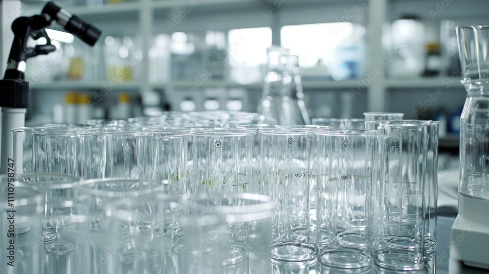 A close-up of laboratory glassware being cleaned and organized in a lab A close-up of laboratory glassware being cleaned and organized in a lab