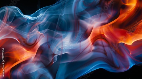 photograph of Abstract colorful smoke swirls against black background