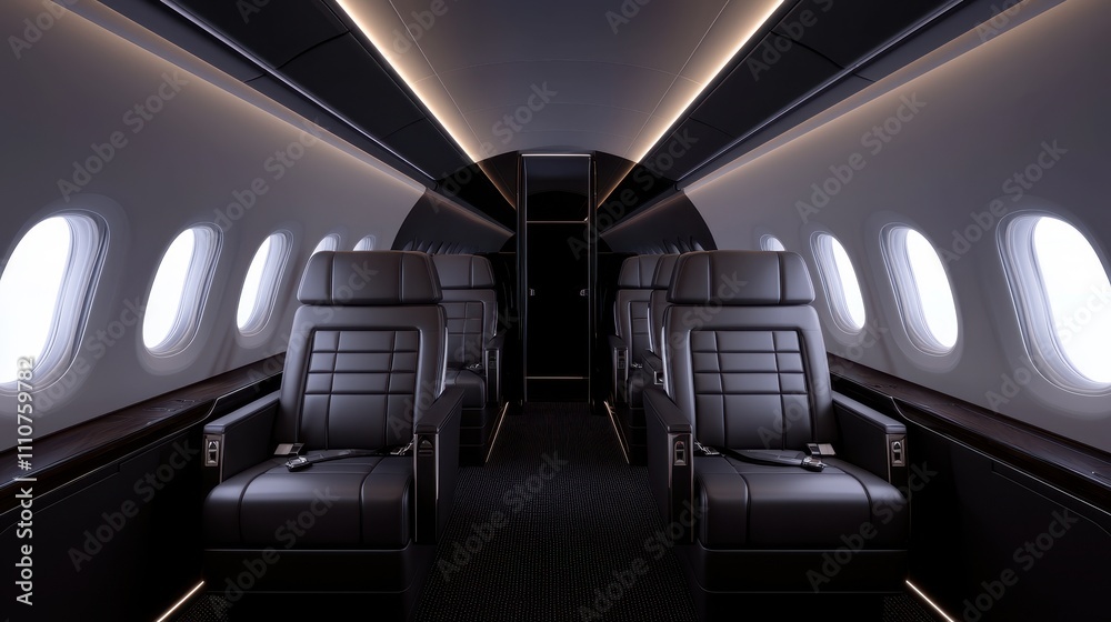 Obraz premium Luxurious and Modern Interior of a Private Jet Cabin with Stylish Seating