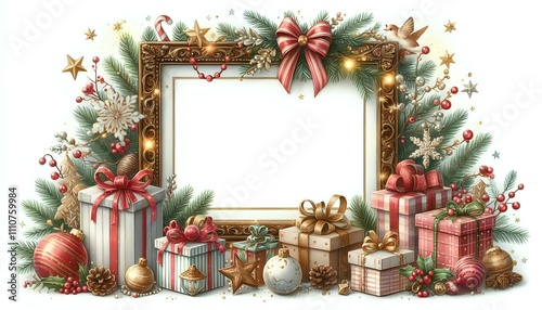 Festive Christmas Frame with Holiday Decorations