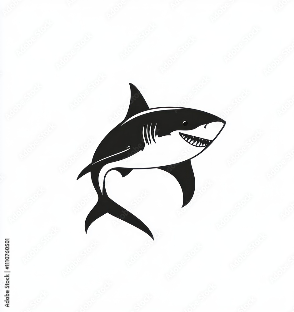 Obraz premium Black and white illustration of a great white shark.