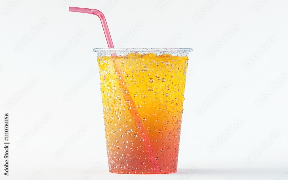 Fountain Drink Cup with a straw, condensation droplets, on a white background. Fountain Drink Cup with a straw, condensation droplets, on a white background.