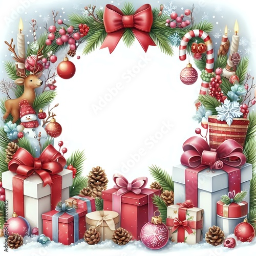 Festive Christmas Frame with Holiday Decorations