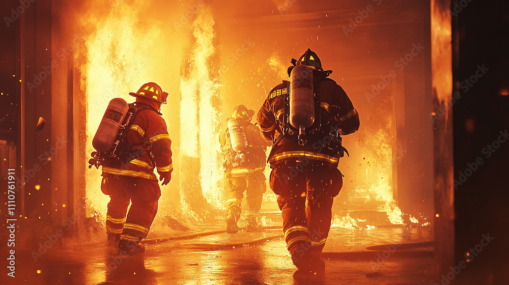 A dramatic depiction of firefighters responding to a fire, highlighting the role of smoke detectors in early detection and prevention A dramatic depiction of firefighters responding to a fire, highlighting the role of smoke detectors in early detection and prevention