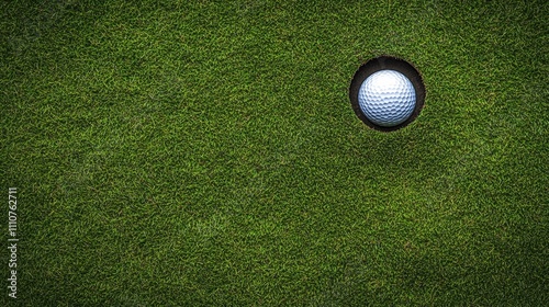 Wallpaper Mural Close-Up of a Metallic Golf Ball Resting on a Green Grass Putting Green, Indicating a Potential Hole-in-One in a Competitive Golf Game Torontodigital.ca