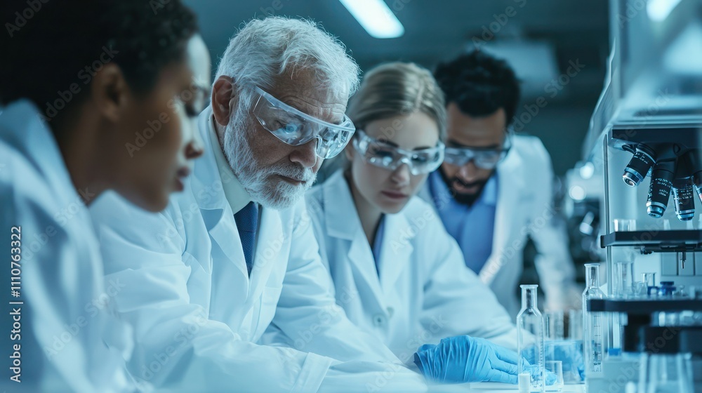 A diverse group of scientists collaborating on laboratory science projects A diverse group of scientists collaborating on laboratory science projects