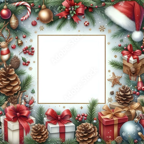 Festive Christmas Frame with Holiday Decorations