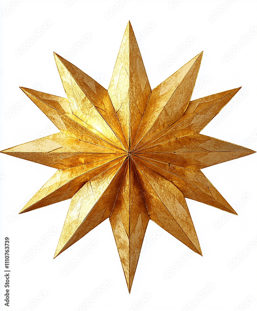 Golden star ornament with textured edges, on a white background Golden star ornament with textured edges, on a white background