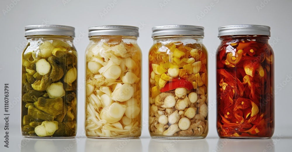 Preserved Food: Marinated Fermented and Pickled Vegetables. AI generated illustration. Preserved Food: Marinated Fermented and Pickled Vegetables. AI generated illustration.