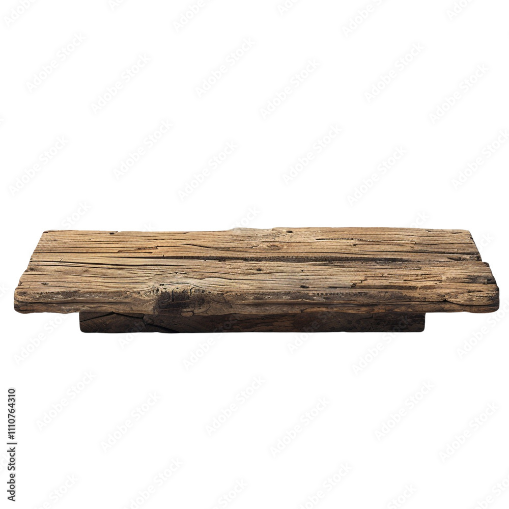 Rustic Wooden Plank Isolated on White Background