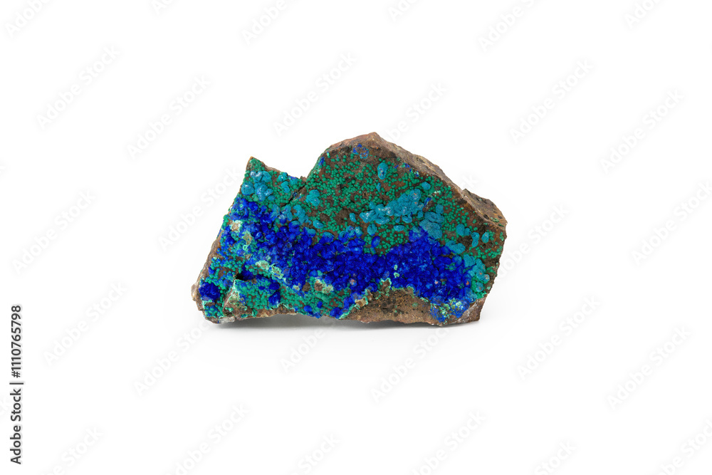Vibrant Malachite and Azurite Mineral Specimen on a White Background Vibrant Malachite and Azurite Mineral Specimen on a White Background