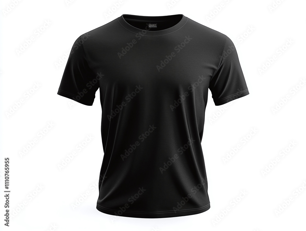 A black round-neck t-shirt, isolated on a clean white background, emphasizing its shape and fit isolated on white background A black round-neck t-shirt, isolated on a clean white background, emphasizing its shape and fit isolated on white background