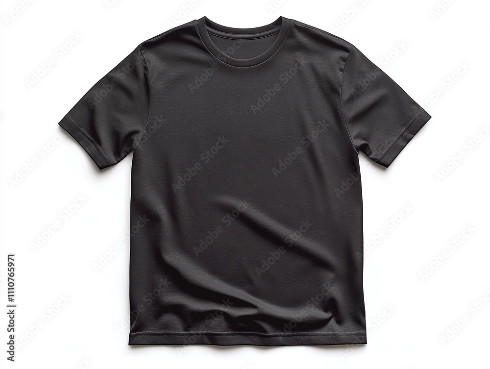 A black round-neck t-shirt, isolated on a clean white background, emphasizing its shape and fit isolated on white background A black round-neck t-shirt, isolated on a clean white background, emphasizing its shape and fit isolated on white background