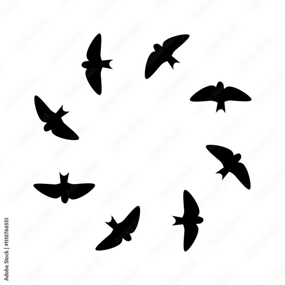 Fototapeta premium Silhouette of birds flying in a circle on a transparent background