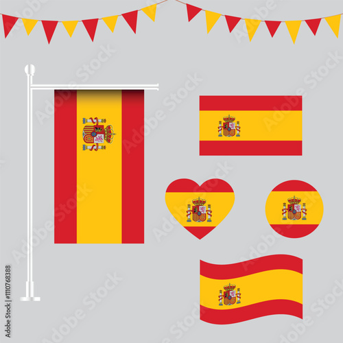 Collection of spain emblems and icons in different shapes