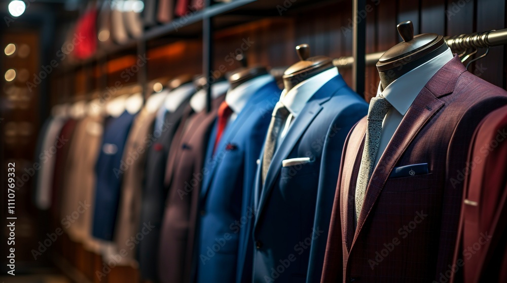 A photo of a rack of tailored suits in a boutique.