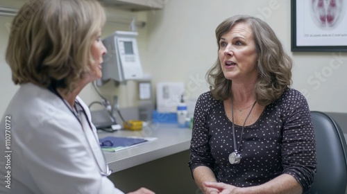 A patient discussing colorectal cancer screening options with a healthcare provider in a clinical setting