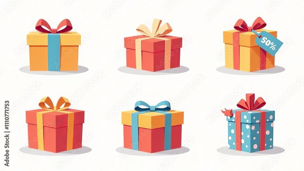 Set of colorful icons of sale, discount, gifts on wahite background Set of colorful icons of sale, discount, gifts on wahite background