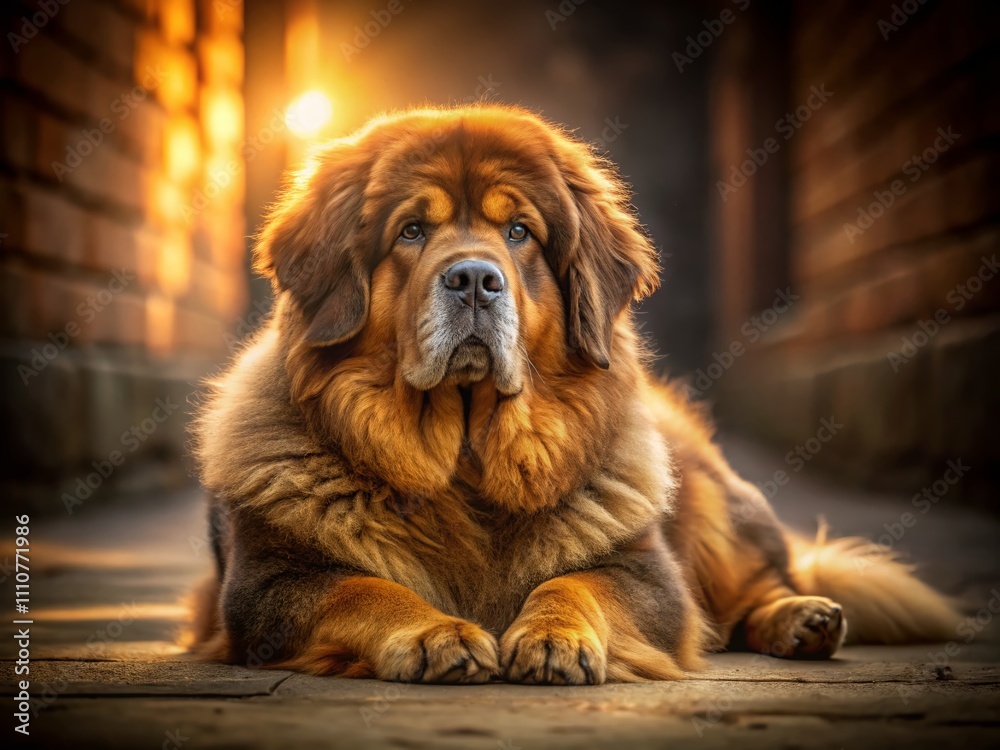 Serene Low Light Portrait of a Tibetan Mastiff Amidst Soft Shadows and Natural Textures, Capturing the Majestic Presence of This Ancient Breed in a Tranquil Setting Serene Low Light Portrait of a Tibetan Mastiff Amidst Soft Shadows and Natural Textures, Capturing the Majestic Presence of This Ancient Breed in a Tranquil Setting