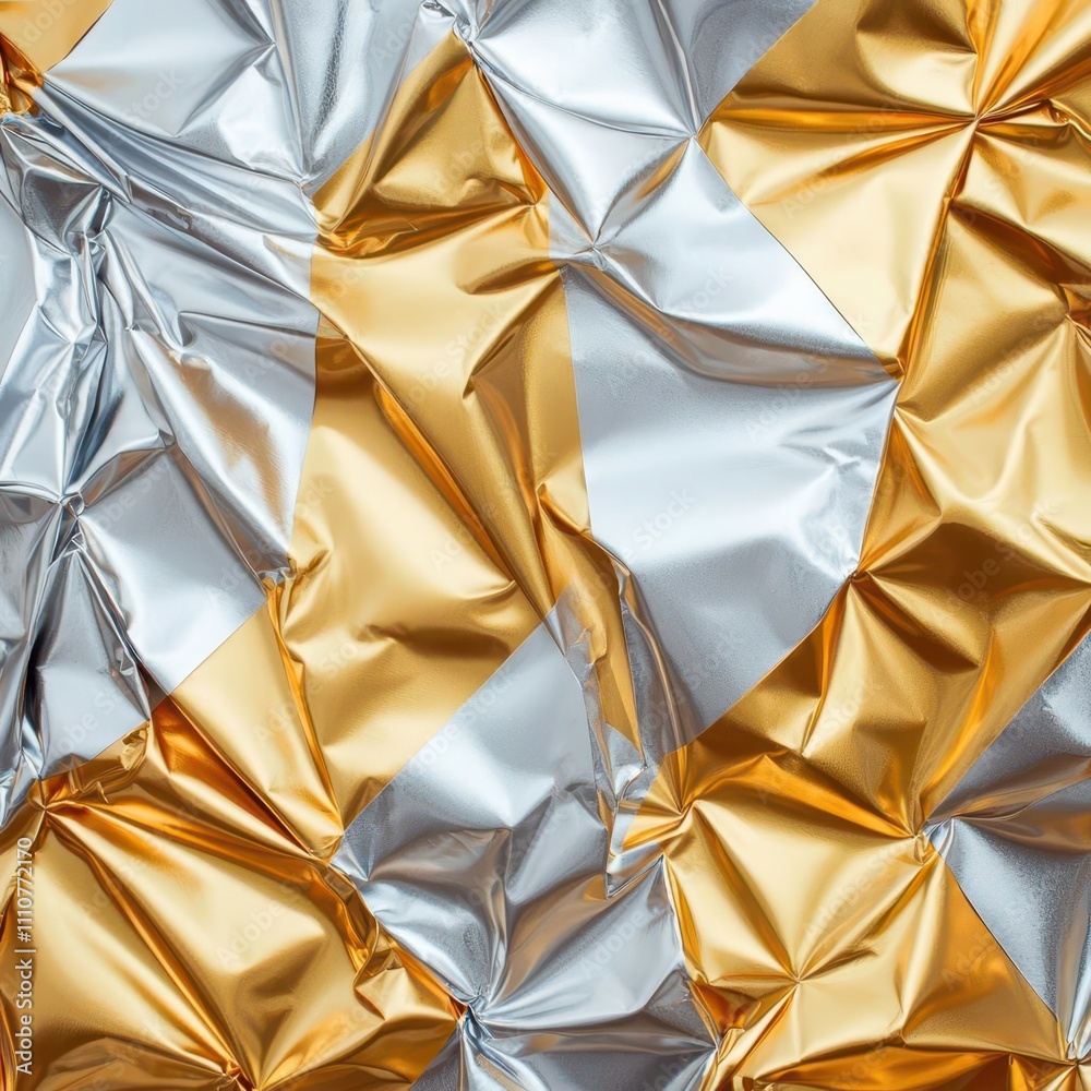 A shimmering, crinkled surface of silver and gold foil, creating a dynamic interplay of light and texture. A shimmering, crinkled surface of silver and gold foil, creating a dynamic interplay of light and texture.