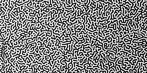 Abstract truing organic wallpaper Turing reaction diffusion monochrome seamless pattern with chaotic motion. Generative algorithm psychedelic background. Reaction-diffusion or truing pattern formation