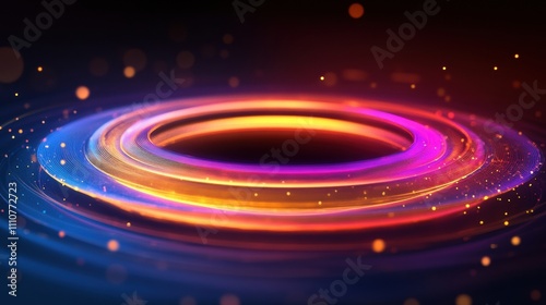  Vibrant abstract swirl with glowing particles emanating from a point.