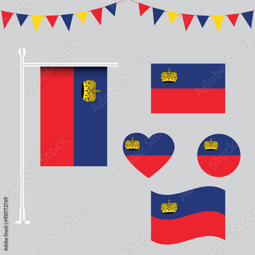 Collection of Liechtenstein Europe Flag  emblems and icons in different shapes
