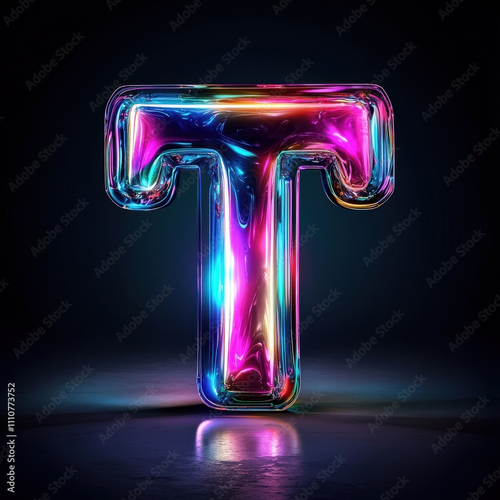 Obraz premium Vibrant 3D Letter T with Rainbow Hues on Dark Background