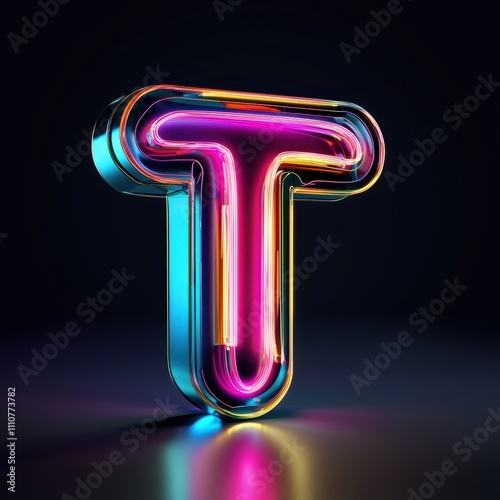 Colorful 3D Letter T on Dark Background