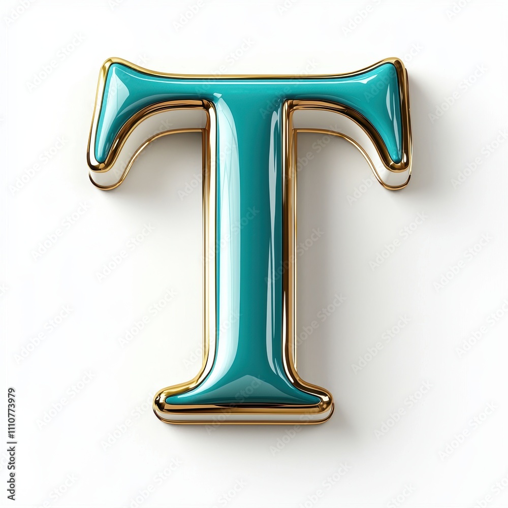 Turquoise and Gold Letter T in 3D Design Turquoise and Gold Letter T in 3D Design
