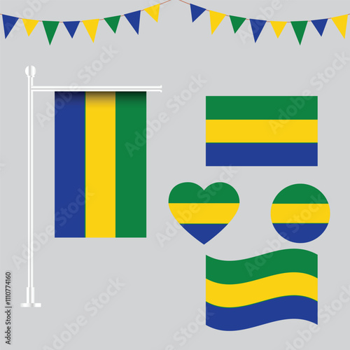 vector collection of gabon flag emblems and icons in different shapes