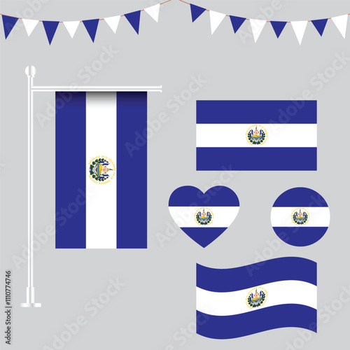 Collection of El Salvador flag emblems and icons in different shapes