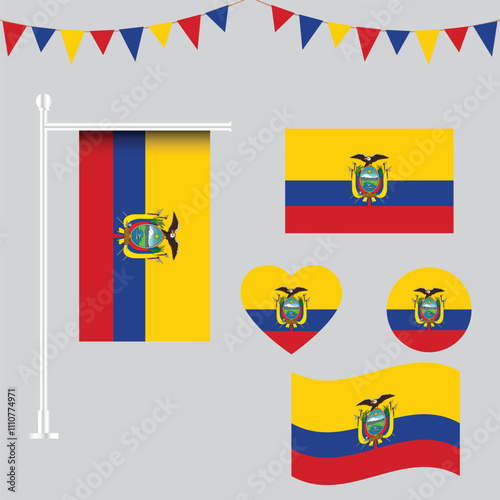 Collection of  Ecuador flag emblems and icons in different shapes
