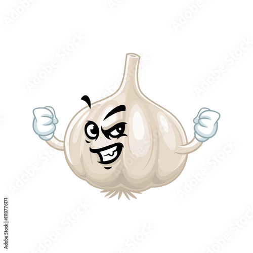 Strong Garlic Cartoon Character.