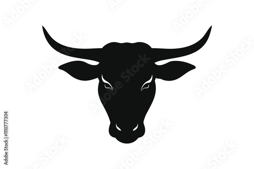  Ox head silhouette black vector art illustration. photo