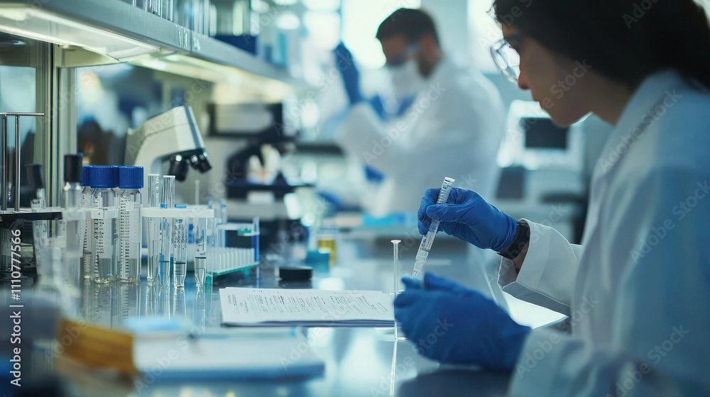 A team of scientists collaborating over data charts and lab results, discussing advancements in cancer research A team of scientists collaborating over data charts and lab results, discussing advancements in cancer research