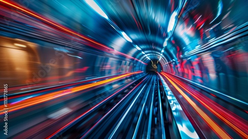 Wallpaper Mural photograph of speeding light trails in blue red with motion blur digital futuristic highway concept Torontodigital.ca