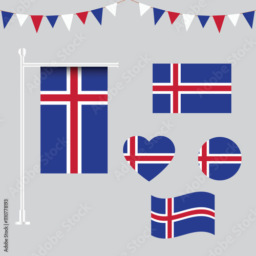 Vector collection of Iceland emblems and icons in different shapes