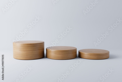 Modern Platform stand podium display on white room background. for empty product shelf or exhibition stage backdrop 3D rendering.	
