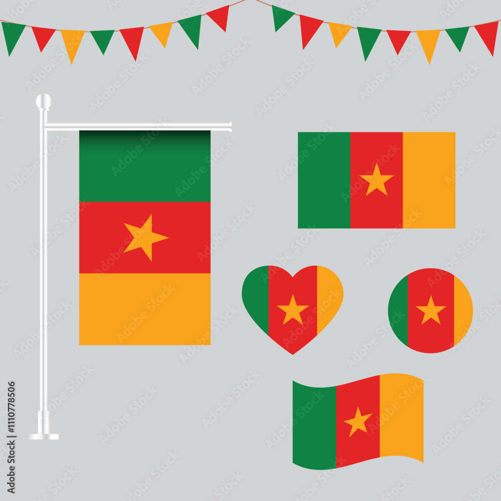 Vector collection of Cameroon emblems and icons in different shapes Vector collection of Cameroon emblems and icons in different shapes