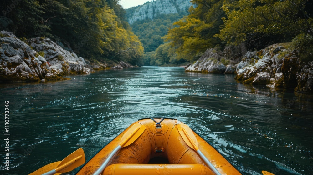 Fototapeta premium River rafting adventure through a lush canyon.