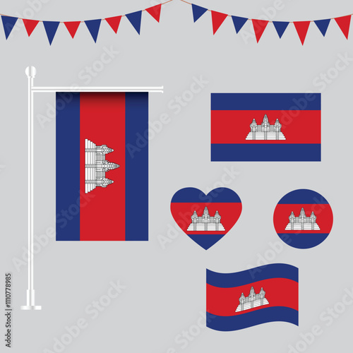vector collection of Cambodia emblems and icons in different shapes