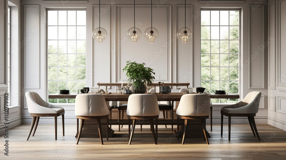 A photo of an elegant dining room with a chic dining A photo of an elegant dining room with a chic dining